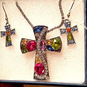 Beautiful Australian crystal cross necklace and earrings. Stainless steel. New